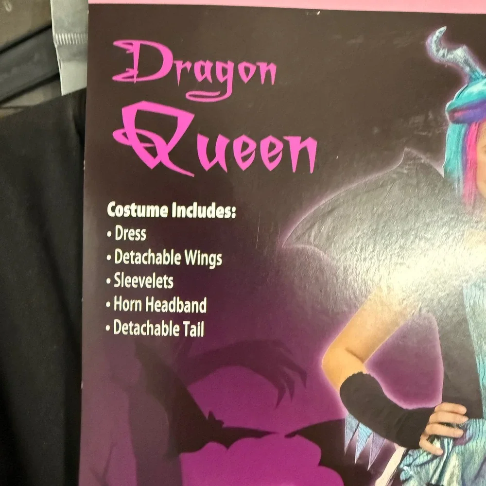 Dragon Queen Girls Costume Large 10-12 5 Piece Set Purple Teal Black NWT